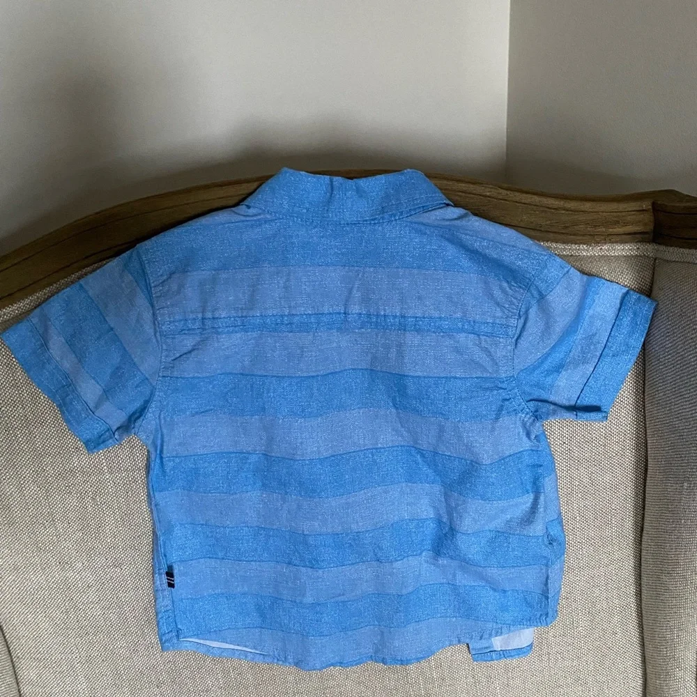 Nautica Baby Boys Blue Short Sleeve Collared Striped Button Front Shirt Size 24M